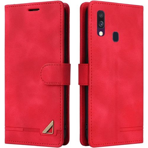 Cas De Pour Samsung Galaxy A40 Sm-A405 5,9 Pouces Pu Cuir Housse Flip Coque Lignes Vintage Motif Avec Built Stand Magnétique Fermeture Portefeuille Étui De Protection Rouge