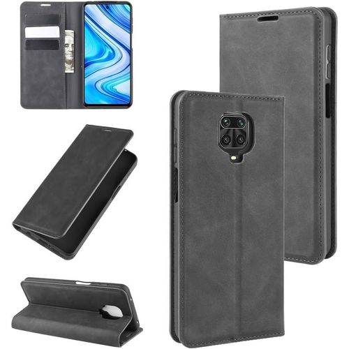 Cas De Pour Xiaomi Redmi Note 9s/9 Pro/9 Pro Max Pu Cuir Housse Flip Coque Rétro Motif Avec Built Stand Et Magnétique Auto Adsorption Portefeuille Protection Cas Noir