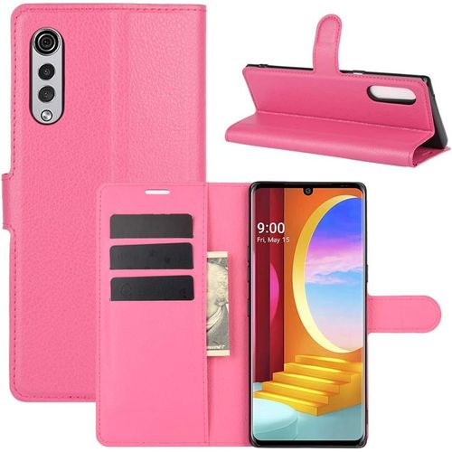 Étui Pour Lg Velvet Lm G900/G910 6 8 Pouces Pu Cuir Housse Flip Coque Litchi Motif Avec Built Stand Et Magnétique Fermeture Portefeuille Shell De Protection Rose
