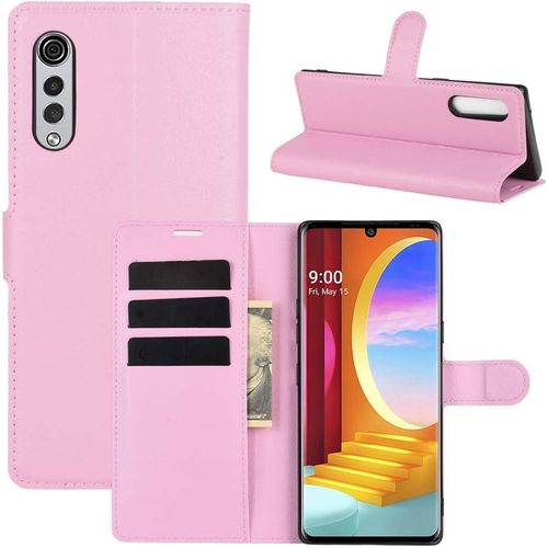 Étui Pour Lg Velvet Lm G900/G910 6 8 Pouces Pu Cuir Housse Flip Coque Litchi Motif Avec Built Stand Et Magnétique Fermeture Portefeuille Shell De Protection Rose Chaud