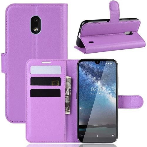 Étui Pour Nokia 2.2 5 71 Pouces Pu Cuir Housse Flip Coque Litchi Motif Avec Built Stand Et Magnétique Fermeture Carte Slot Portefeuille Shell De Protection Pourpre