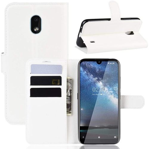 Étui Pour Nokia 2.2 5 71 Pouces Pu Cuir Housse Flip Coque Litchi Motif Avec Built Stand Et Magnétique Fermeture Carte Slot Portefeuille Shell De Protection Blanc