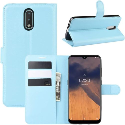 Étui Pour Nokia 2.3 6,2 Pouces Pu Cuir Housse Flip Coque Litchi Motif Avec Built Stand Et Magnétique Fermeture Carte Slot Portefeuille Shell De Protection, Bleu