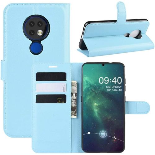 Étui Pour Nokia 6.2 6 3 Pouces Pu Cuir Housse Flip Coque Litchi Motif Avec Built Stand Et Magnétique Fermeture Carte Slot Portefeuille Shell De Protection Bleu
