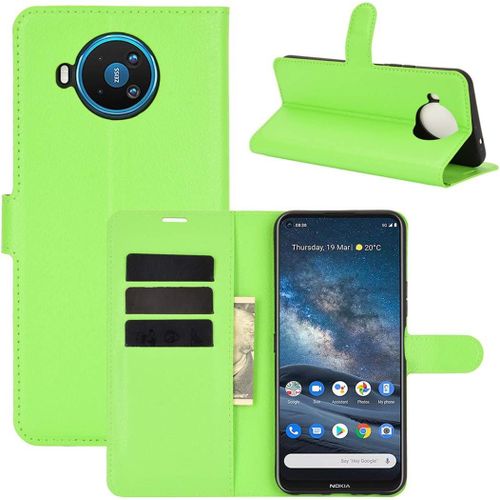 Étui Pour Nokia 8.3 6 81 Pouces Pu Cuir Housse Flip Coque Litchi Motif Avec Built Stand Et Magnétique Fermeture Carte Slot Portefeuille Shell De Protection Vert