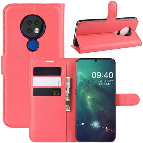 Étui Pour Nokia 6.2 6 3 Pouces Pu Cuir Housse Flip Coque Litchi Motif Avec Built Stand Et Magnétique Fermeture Carte Slot Portefeuille Shell De Protection Rouge