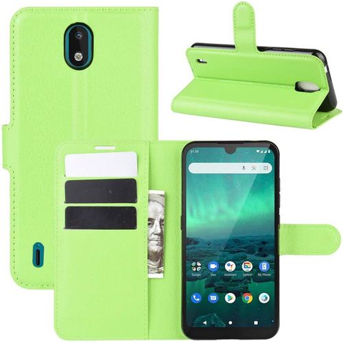 Étui Pour Nokia 1.3 5 71 Pouces Pu Cuir Housse Flip Coque Litchi Motif Avec Built Stand Et Magnétique Fermeture Carte Slot Portefeuille Shell De Protection Vert