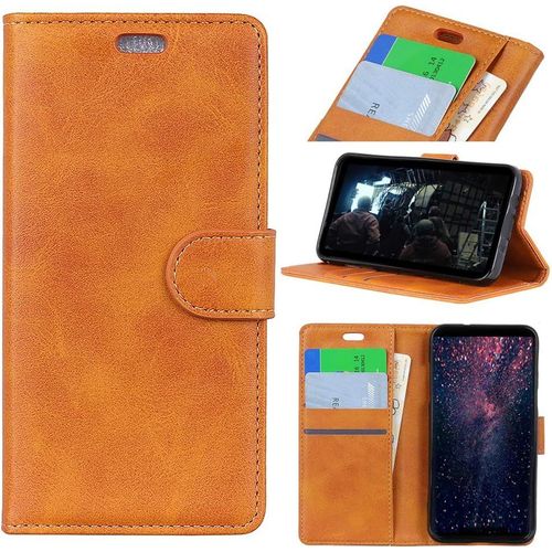 Étui Pour Oneplus 7t 6 55 Pouces Pu Cuir Housse Flip Coque Rétro Peau De Vache Motif Avec Built Stand Et Magnétique Fermeture Carte Slot Portefeuille Protection Cas Marron