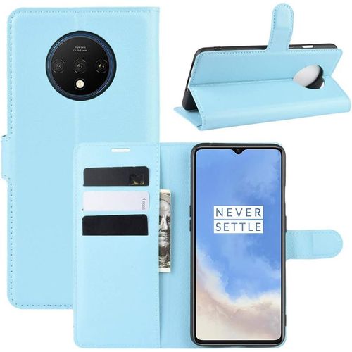 Étui Pour Oneplus 7t 6 55 Pouces Pu Cuir Housse Flip Coque Litchi Motif Avec Built Stand Et Magnétique Fermeture Carte Slot Portefeuille Shell De Protection Bleu