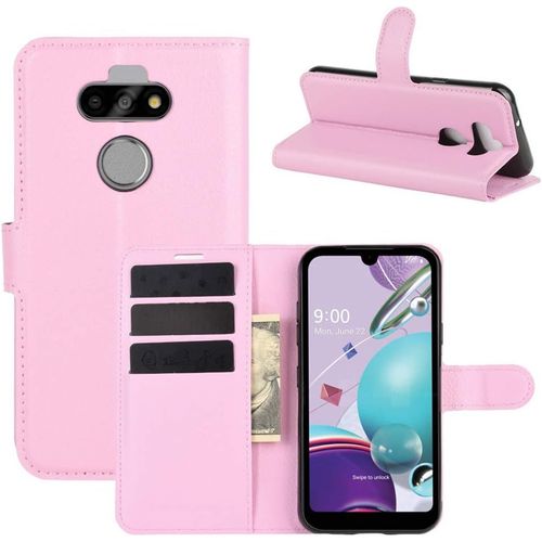 Étui Pour Lg K31 Lm K300 5 7 Pouces Pu Cuir Housse Flip Coque Litchi Motif Avec Built Stand Et Magnétique Fermeture Carte Slot Portefeuille Shell De Protection Rose Chaud