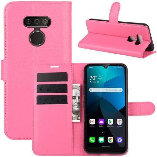 Étui Pour Lg Harmony 4 Lm K400 6 5 Pouces Pu Cuir Housse Flip Coque Litchi Motif Avec Built Stand Et Magnétique Fermeture Portefeuille Shell De Protection Rose