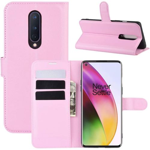 Étui Pour Oneplus 8 6 55 Pouces Pu Cuir Housse Flip Coque Litchi Motif Avec Built Stand Et Magnétique Fermeture Carte Slot Portefeuille Shell De Protection Rose Chaud