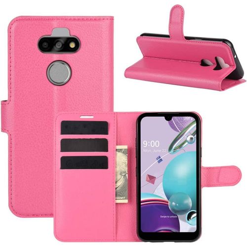 Étui Pour Lg K31 Lm-K300 5,7 Pouces Pu Cuir Housse Flip Coque Litchi Motif Avec Built Stand Et Magnétique Fermeture Carte Slot Portefeuille Shell De Protection, Rose