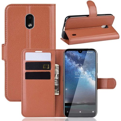 Étui Pour Nokia 2.2 5 71 Pouces Pu Cuir Housse Flip Coque Litchi Motif Avec Built Stand Et Magnétique Fermeture Carte Slot Portefeuille Shell De Protection Marron