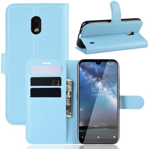 Étui Pour Nokia 2.2 5 71 Pouces Pu Cuir Housse Flip Coque Litchi Motif Avec Built Stand Et Magnétique Fermeture Carte Slot Portefeuille Shell De Protection Bleu