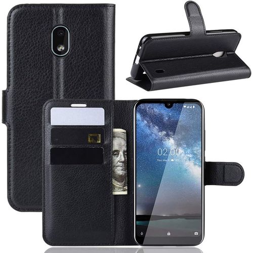 Étui Pour Nokia 2.2 5 71 Pouces Pu Cuir Housse Flip Coque Litchi Motif Avec Built Stand Et Magnétique Fermeture Carte Slot Portefeuille Shell De Protection Noir