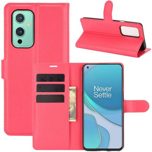 Étui Pour Oneplus 9 6 55 Pouces Pu Cuir Housse Flip Coque Litchi Motif Avec Built Stand Et Magnétique Fermeture Portefeuille Shell De Protection Rouge