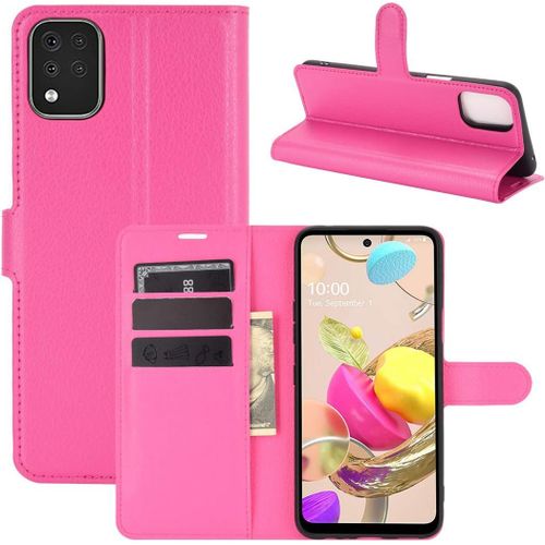 Étui Pour Lg K42 Lm K420 6 6 Pouces Pu Cuir Housse Flip Coque Litchi Motif Avec Built Stand Et Magnétique Fermeture Carte Slot Portefeuille Shell De Protection Rose