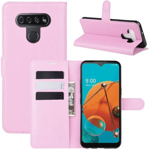 Étui Pour Lg K51 Lm K500 6 5 Pouces Pu Cuir Housse Flip Coque Litchi Motif Avec Built Stand Et Magnétique Fermeture Carte Slot Portefeuille Shell De Protection Rose Chaud