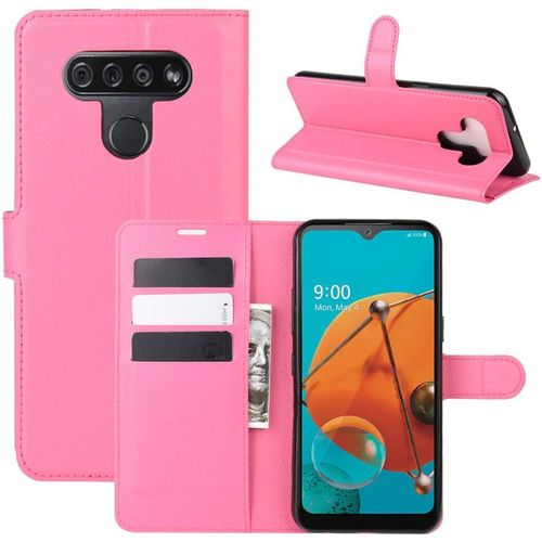 Étui Pour Lg K51 Lm K500 6 5 Pouces Pu Cuir Housse Flip Coque Litchi Motif Avec Built Stand Et Magnétique Fermeture Carte Slot Portefeuille Shell De Protection Rose