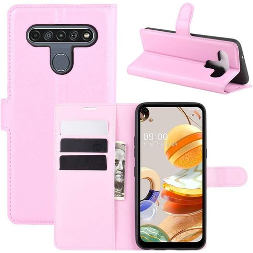 Étui Pour Lg K61 Lm Q630 6 53 Pouces Pu Cuir Housse Flip Coque Litchi Motif Avec Built Stand Et Magnétique Fermeture Carte Slot Portefeuille Shell De Protection Rose Chaud