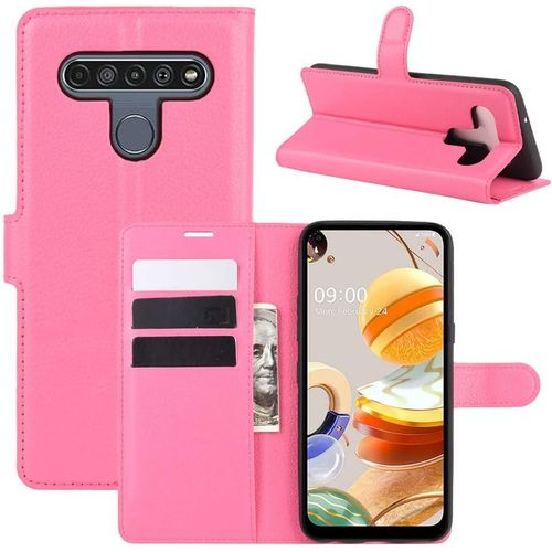 Étui Pour Lg K61 Lm Q630 6 53 Pouces Pu Cuir Housse Flip Coque Litchi Motif Avec Built Stand Et Magnétique Fermeture Carte Slot Portefeuille Shell De Protection Rose