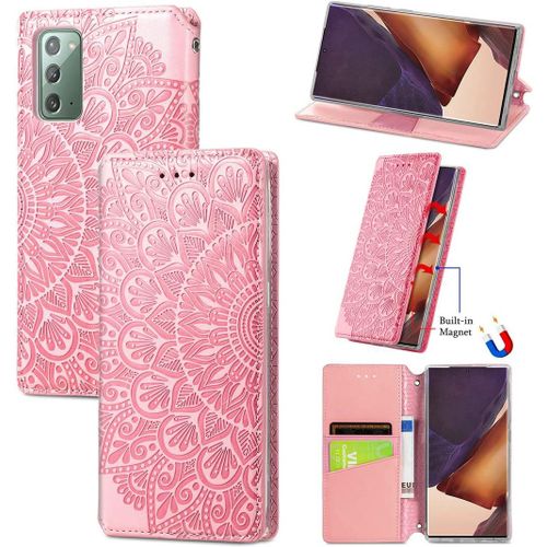 Étui Pour Samsung Galaxy Note20 Sm N980 6 7 Pouces Pu Cuir Housse Flip Coque Mandala Motif Avec Built Stand Et Magnétique Auto Adsorption Portefeuille Protection Cas Rose