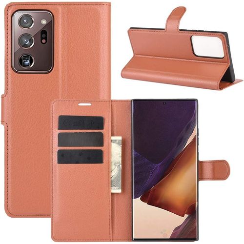 Étui Pour Samsung Galaxy Note20 Ultra 6 9 Pouces Pu Cuir Housse Flip Coque Litchi Motif Avec Built Stand Et Magnétique Fermeture Portefeuille Shell De Protection Marron