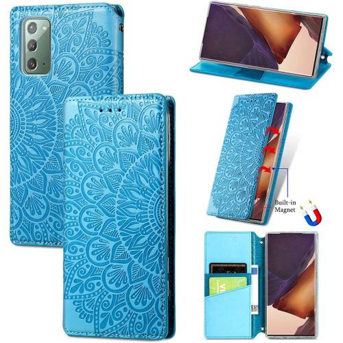 Étui Pour Samsung Galaxy Note20 Sm N980 6 7 Pouces Pu Cuir Housse Flip Coque Mandala Motif Avec Built Stand Et Magnétique Auto Adsorption Portefeuille Protection Cas Bleu