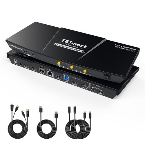 Lbgwp60 Commutateur Kvm Usb-C Mst & Edid 2 Moniteurs 2 Ordinateurs Hdmi+Displayport,Station D'Accueil Kvm Usb 3.0 Pour Ordinateur Portable Et De Bureau,Chargement Pour Ordinateur Portable,4K @ 60