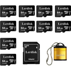 Lot De 10 Cartes Micro Sd 64Go U3 V30 A1 Classe 10 | Vidéo 4K Pour Drones, Dashcams Et Appareils Android | Étanchéité Ip65 (64Gox10)