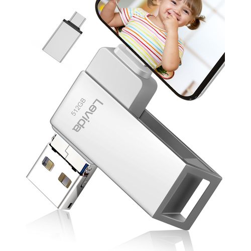Cle Usb 512Go Pour Phone, Clé Usb C Porte, Clé Photo,Extension De Cle Mémoire Externe Pour Téléphone Android, Téléphone Ios, Ordinateur Portable,Vidéos/Photos/Document,Argent
