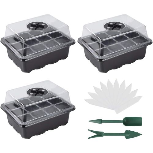 GOUTS ET COULEURSBac À Semis Démarrage De Semis Plateau, 3Pcs Boîte De Germination Mini Serre Pour Semis Avec Dôme D'Humidité Réglable Pour La Culture Des Plantes(12 Cellules Par Plateau)