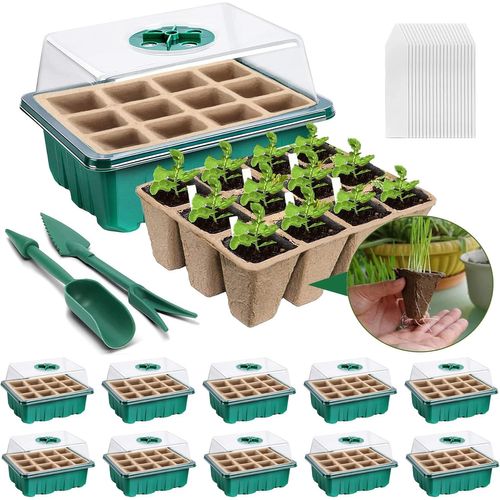 GOUTS ET COULEURS10 Pièces Mini Serre Pour Plantes,120 Trous Bac À Semis Pot,Boîte De Culture Avec Couvercle Et Ventilation Durables,Plateaux De Semis Kit De Démarrage,Plateau De Semis Hydratant