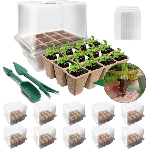 GOUTS ET COULEURS10 Pièces Mini Serre Pour Plantes,120 Trous Bac À Semis Pot,Boîte De Culture Avec Couvercle Et Ventilation Durables,Plateaux De Semis Kit De Démarrage,Plateau De Semis Hydratant