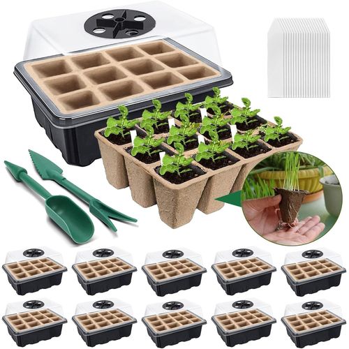 GOUTS ET COULEURS10 Pièces Mini Serre Pour Plantes,120 Trous Bac À Semis Pot,Boîte De Culture Avec Couvercle Et Ventilation Durables,Plateaux De Semis Kit De Démarrage,Plateau De Semis Hydratant
