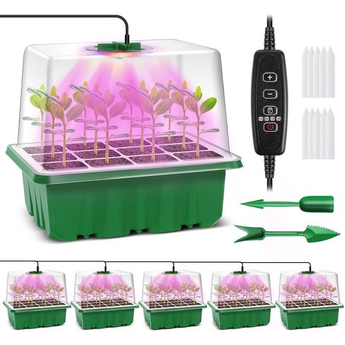 GOUTS ET COULEURSMini Serre Pour Plantes, Bac À Semis, 5 Mini Serres De Culture Intérieur Avec Lumière, Plateau De Semis Pour Plantes Intérieur Avec Contrôleu, Mini Serre Avec Couvercle