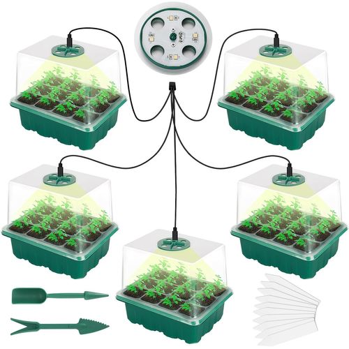 GOUTS ET COULEURS5 Pièces 120 Cellules Bacs A Semis Mini Serre Ce Jardin Avec Couverture Godets Pour Semis Noir Kit De Germination Plantes Fleurs Serre Interieur
