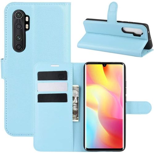 Étui Pour Xiaomi Mi Note 10 Lite 6,47 Pouces Pu Cuir Housse Flip Coque Litchi Motif Avec Built Stand Et Magnétique Fermeture Carte Slot Portefeuille Shell De Protection, Bleu