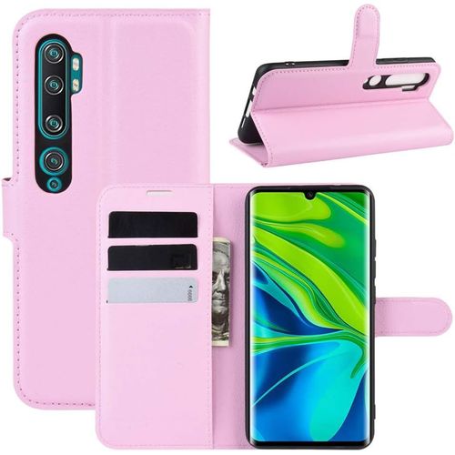 Étui Pour Xiaomi Mi Note 10/Note 10 Pro Pu Cuir Housse Flip Coque Litchi Motif Avec Built Stand Et Magnétique Fermeture Carte Slot Portefeuille Shell De Protection Rose Chaud