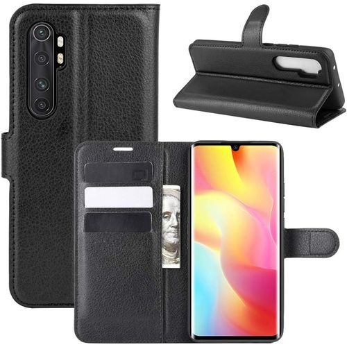 Étui Pour Xiaomi Mi Note 10 Lite 6,47 Pouces Pu Cuir Housse Flip Coque Litchi Motif Avec Built Stand Et Magnétique Fermeture Carte Slot Portefeuille Shell De Protection, Noir
