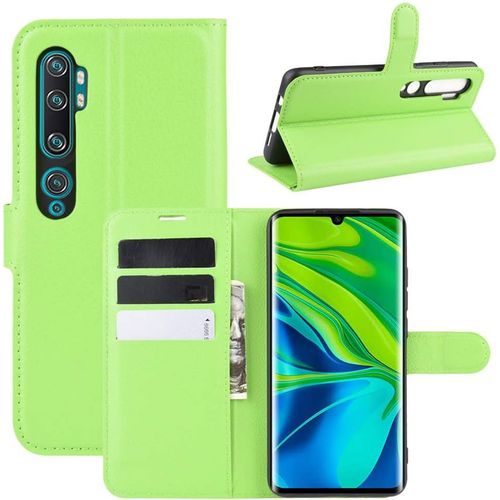Étui Pour Xiaomi Mi Note 10/ Note 10 Pro Pu Cuir Housse Flip Coque Litchi Motif Avec Built Stand Et Magnétique Fermeture Carte Slot Portefeuille Shell De Protection, Vert