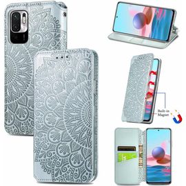Étui Pour Xiaomi Redmi Note 10 Je 6,5 Pouces Pu Cuir Housse Flip Coque Mandala Motif Avec Built Stand Et Magnétique Auto-Adsorption Portefeuille Protection Cas Gris