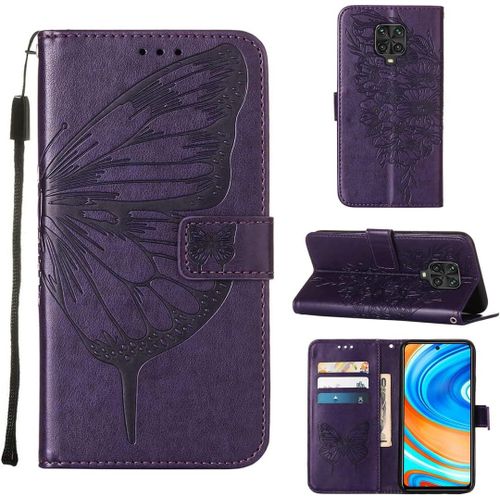 Étui Pour Xiaomi Redmi Note 9s/9 Pro/9 Pro Max 6 67 Pouces Pu Cuir Housse Flip Coque Papillon En Volant Motif Avec Built Stand Magnétique Fermeture Portefeuille Protection Cas Pourpre