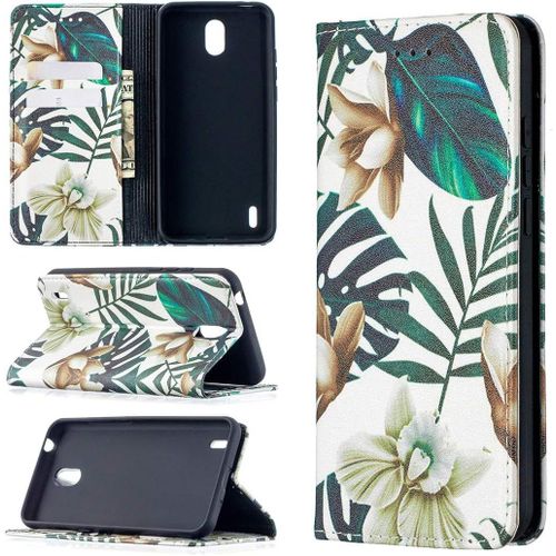 Housse En Pu Cuir Pour Nokia 1.3 Etui À Rabat Folio Stand Case Cover Enfant Fille Pochette Peinture Flip Magnétique Portefeuille Support Et Carte De Slot Clapet Nokia 1.3,Feuille De Palmier