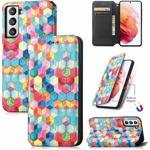 Portefeuille Pour Samsung Galaxy S21 Fe Couleurs Pochette Portefeuille Aimant Pu Cuir Flip Housse Étui Rabat Cover Case Wallet Coloré Peint Toucher Téléphone Étui Housse,Cas De L'espace Magique