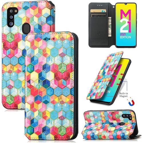Portefeuille Pour Samsung M21 2021 Couleurs Pochette Portefeuille Aimant Pu Cuir Flip Housse Étui Rabat Cover Case Wallet Coloré Peint Toucher Téléphone Étui Housse,Cas De L'espace Magique