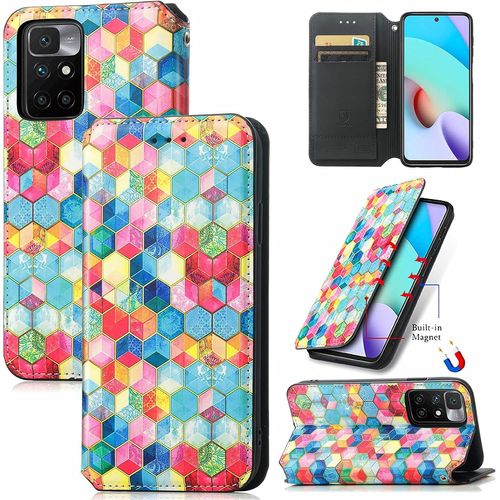 Portefeuille Pour Xiaomi Redmi 10 Couleurs Pochette Portefeuille Aimant Pu Cuir Flip Housse Étui Rabat Cover Case Wallet Coloré Peint Toucher Téléphone Étui Housse,Cas De L'espace Magique