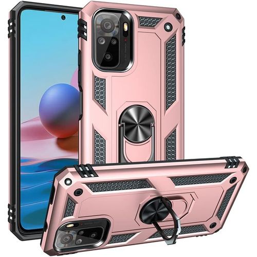 Coque Pour Xiaomi Redmi Note 10s/Redmi Note 10 4g Etui, Pc Militaire + Tpu 2-En-1 Armour Protective Back Housse Avec Bracket, Or Rose