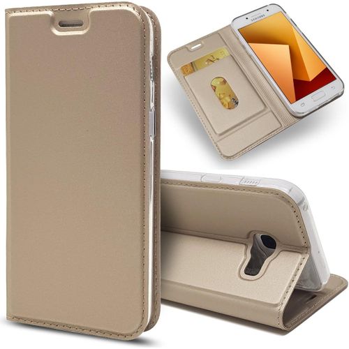Housse Pour Samsung Galaxy A5 2017 Étui Coque En Cuir Stand Support Porte-Cartes De Crédit Fermeture Magnétique Pu Leather Magnétique Portefeuille Pour Samsung Galaxy A5 2017 Or